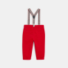 Pantalon velours fantaisie à bretelles rouge bébé garçon