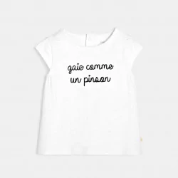 T-shirt effet plumetis brodé blanc bébé fille