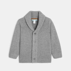 Gilet tricot chiné coton bio boutonné gris bébé garçon