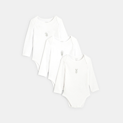 بدلة للجسم بياقة أرنب أمريكية (مجموعة من 3) باللون الأبيض عند الولادة