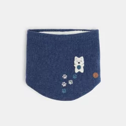Snood tricot doublé soft boa chien bleu bébé garçon