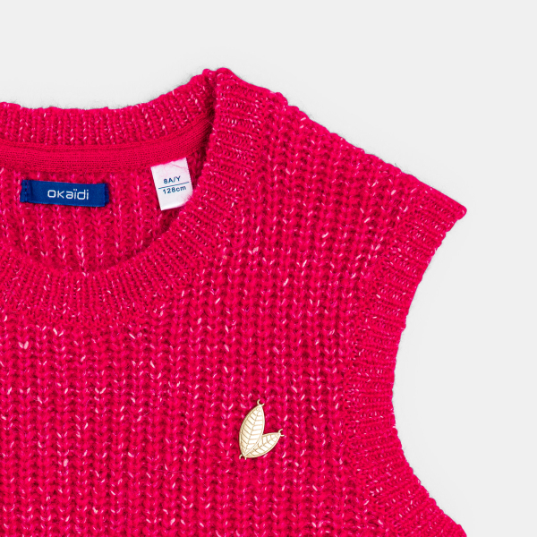 Pull côtelé sans manches rose fille