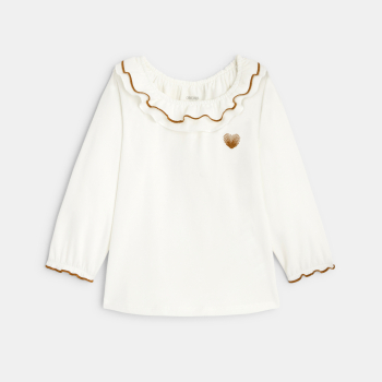 T-shirt col volanté blanc bébé fille