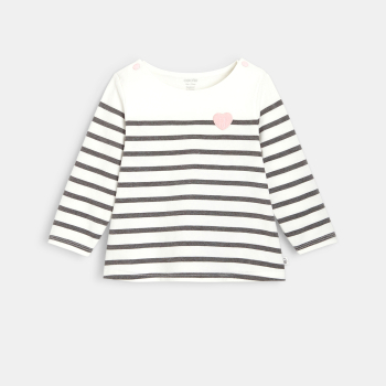 T-shirt marinière rayé coton bio gris bébé fille