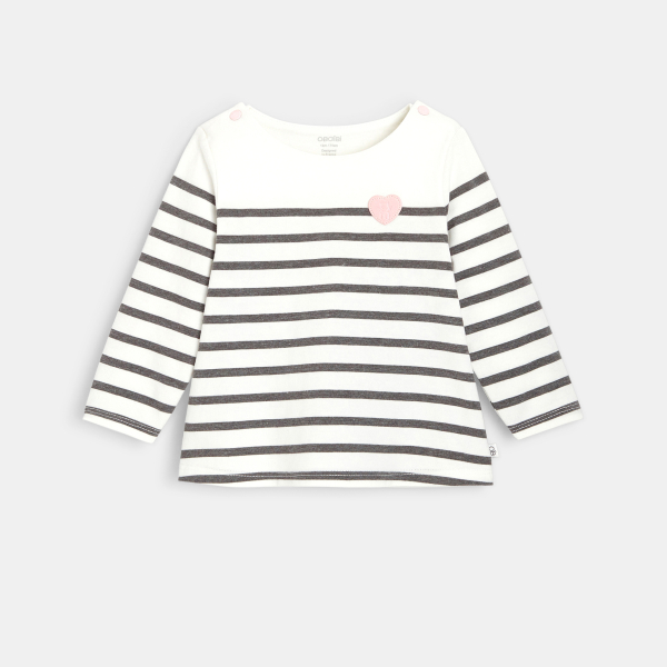 T-shirt marinière rayé coton bio gris bébé fille