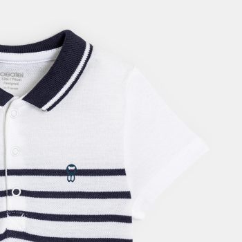 بدلة قطعة واحدة من نسيج بيكيه مع ياقة بولو (مجموعة من 2) باللون الأزرق الفاتح