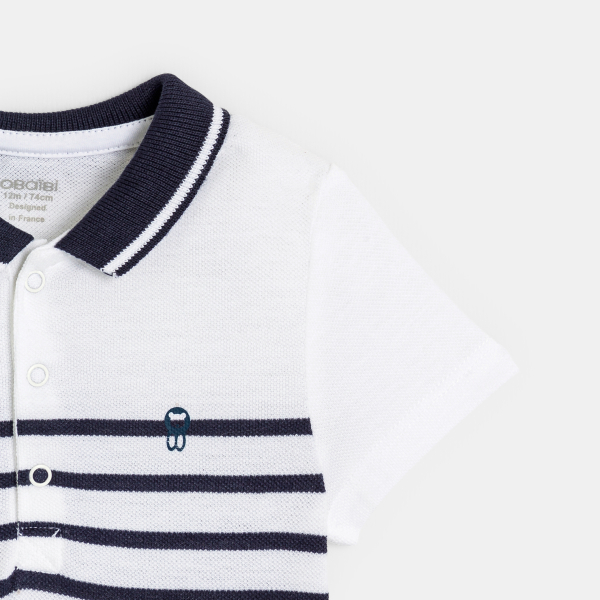 بدلة قطعة واحدة من نسيج بيكيه مع ياقة بولو (مجموعة من 2) باللون الأزرق الفاتح