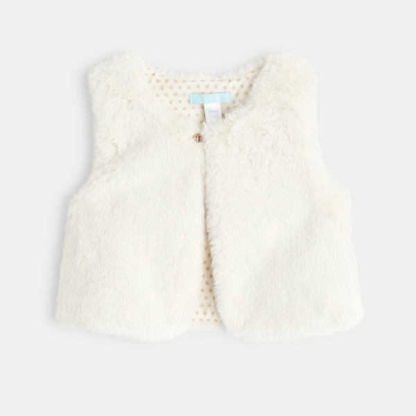 Gilet soft boa print floral blanc bébé fille