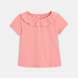 تيشيرت وردي اللون للفتيات الصغيرات ذو ياقة مكشكشة