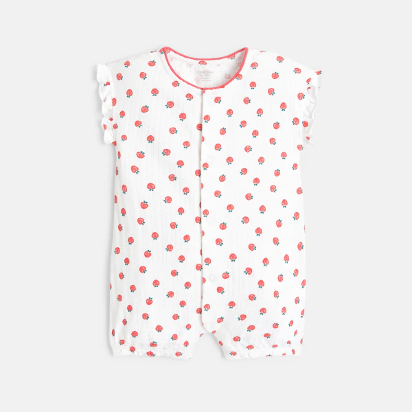 Combi courte maille fantaisie motif fraises rose bébé fille