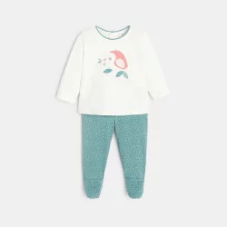 Pyjama oiseau en relief jersey vert bébé fille