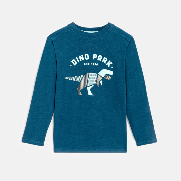 T-shirt manches longues motif dinosaure bleu garçon