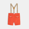Bermuda à pinces en coton fantaisie et bretelles orange bébé garçon