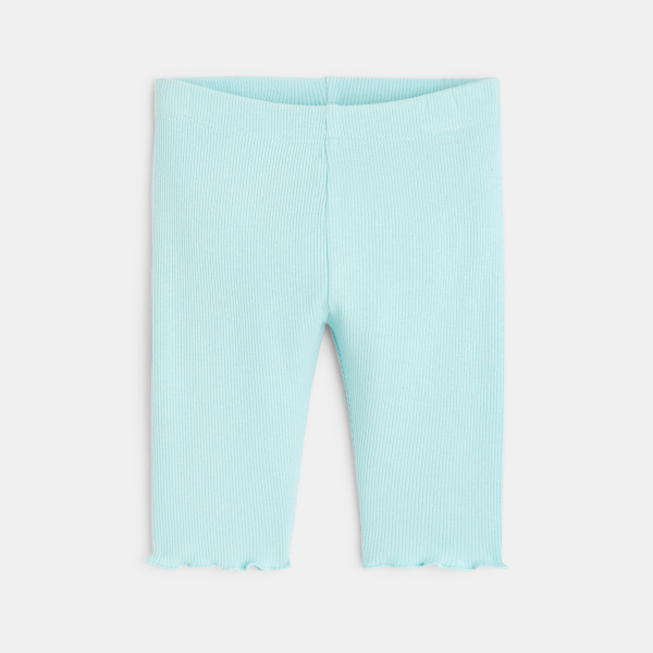 Legging corsaire maille côtelée unie bleu bébé fille