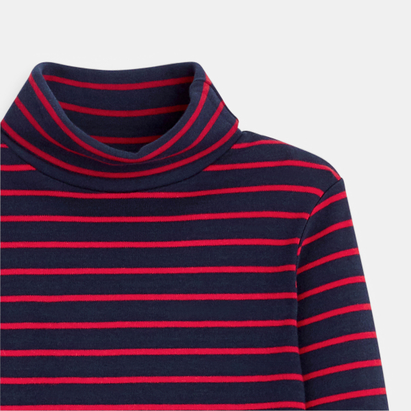 T-shirt col roulé rayé rouge garçon