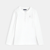 Polo uni manches longues blanc fille