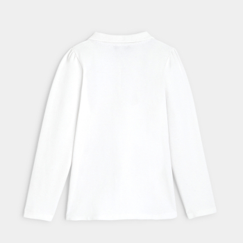 Polo uni manches longues blanc fille