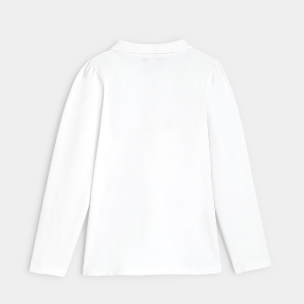 Polo uni manches longues blanc fille