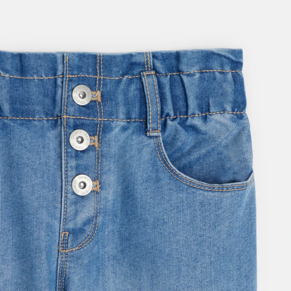بنطال جينز أمي ذو حقيبة ورقية مغسولة باللون الأزرق للفتيات