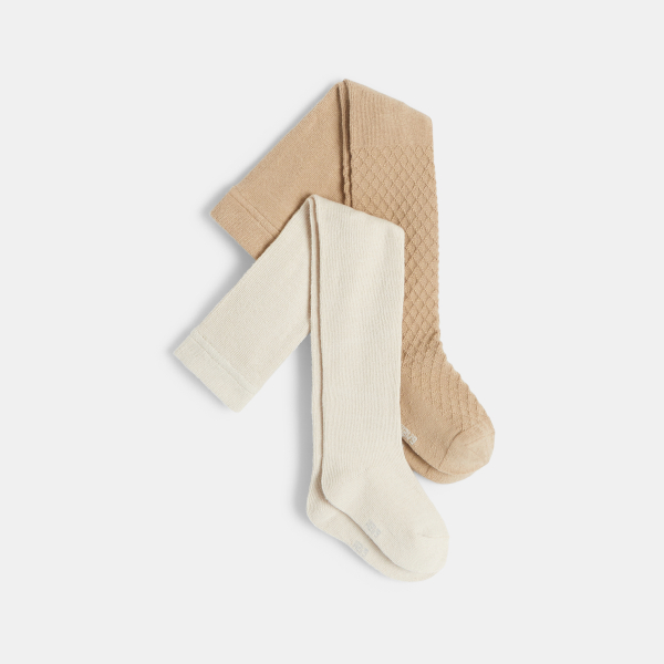 Collants chauds fantaisie (lot de 2) beige bébé fille