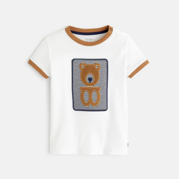 T-shirt ours brodé coton fantaisie blanc bébé garçon