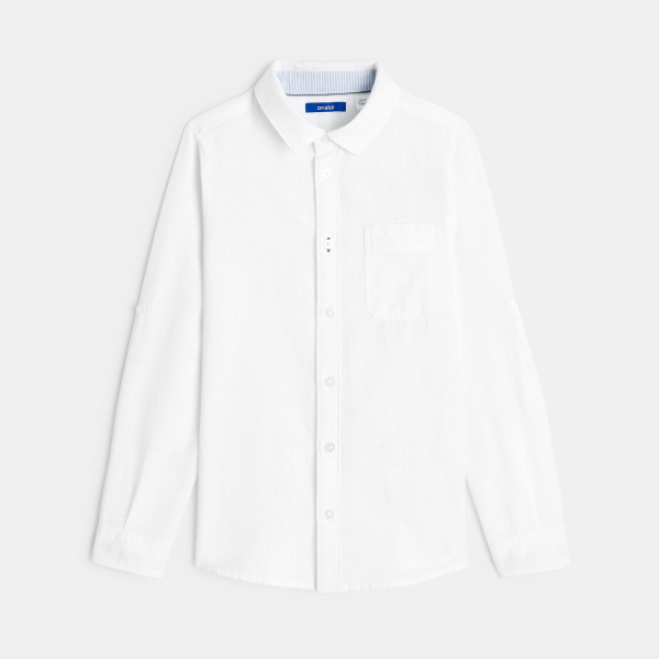 Chemise unie en lin blanche garçon