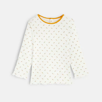T-shirt maille côtelée bords frisottis bébé fille