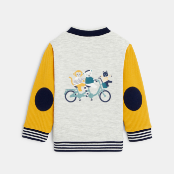 Sweat teddy bicolore côtelé animaux à vélo jaune bébé garçon