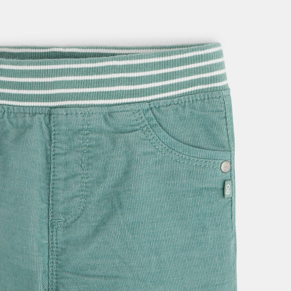 Pantalon velours milleraie taille élastiquée vert bébé garçon