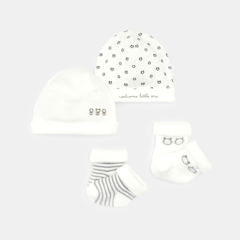 Kit bonnets prématuré et chaussettes blanche naissance