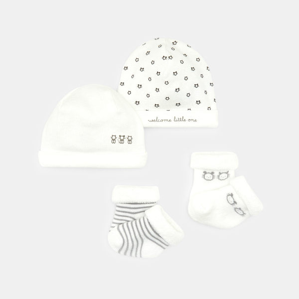 Kit bonnets prématuré et chaussettes blanche naissance
