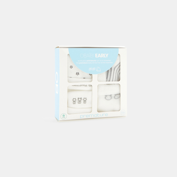 Kit bonnets prématuré et chaussettes blanche naissance