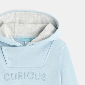 سويت شيرت من الصوف الناعم باللون الأزرق، مع قلنسوة وسحّاب، للفتيان الصغار