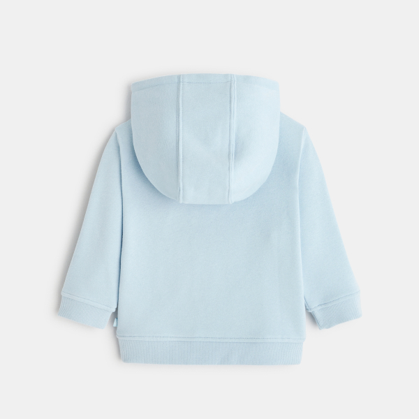 سويت شيرت من الصوف الناعم باللون الأزرق، مع قلنسوة وسحّاب، للفتيان الصغار