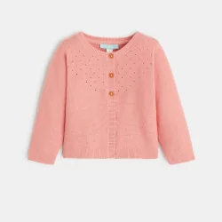 Gilet maille tricot effet pointelle rose bébé fille