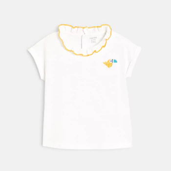 T-shirt col volanté patch toucan blanc bébé fille