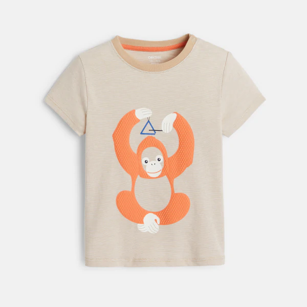 T-shirt rayé singe en relief blanc bébé garçon