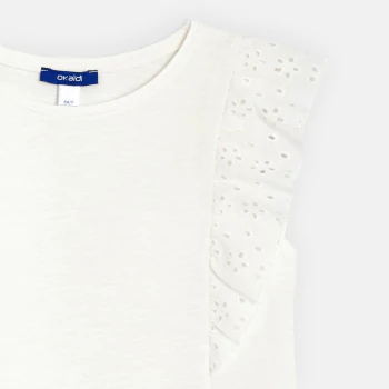 T-shirt détail broderie anglaise blanc fille