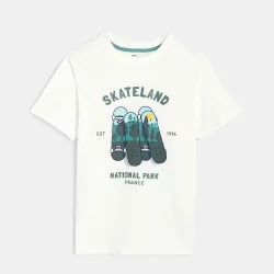 T-shirt à motif skateboard blanc garçon