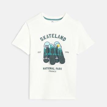 T-shirt à motif skateboard blanc garçon