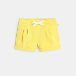 Short à plis en molleton jaune bébé fille