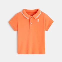 قميص بولو منسوج من بيكيه برتقالي عادي للأطفال الصغار