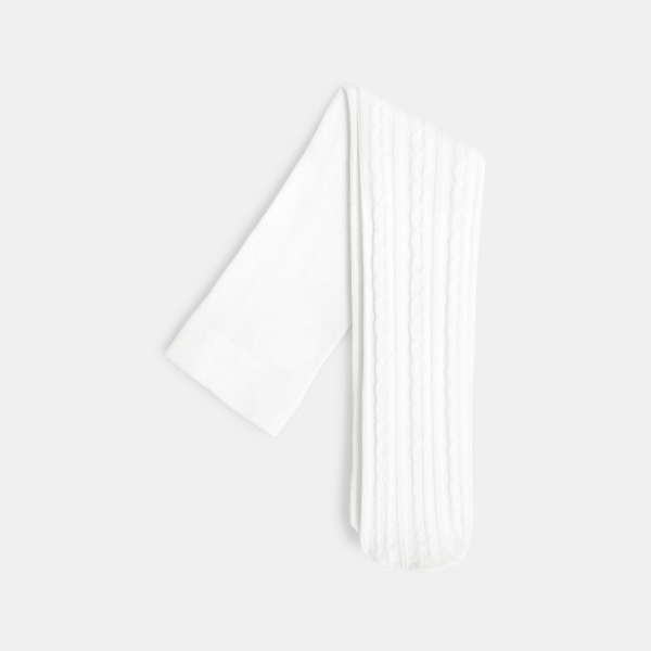 Collants chauds à torsades blancs bébé fille