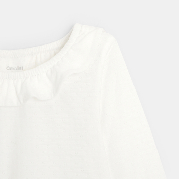 T-shirt col volanté maille fantaisie beige bébé fille
