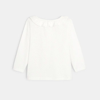 T-shirt col volanté maille fantaisie beige bébé fille