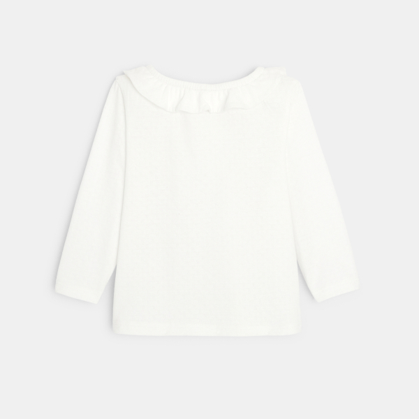 T-shirt col volanté maille fantaisie beige bébé fille