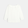 T-shirt col volanté maille fantaisie beige bébé fille