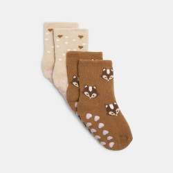 جوارب مضادة للانزلاق (مجموعة من 2) طفلة باللون البيج