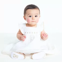 Robe chic gaufrée brillante et bloomer blanche bébé fille
