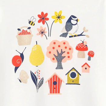 T-shirt impression oiseaux et jardin blanc bébé fille
